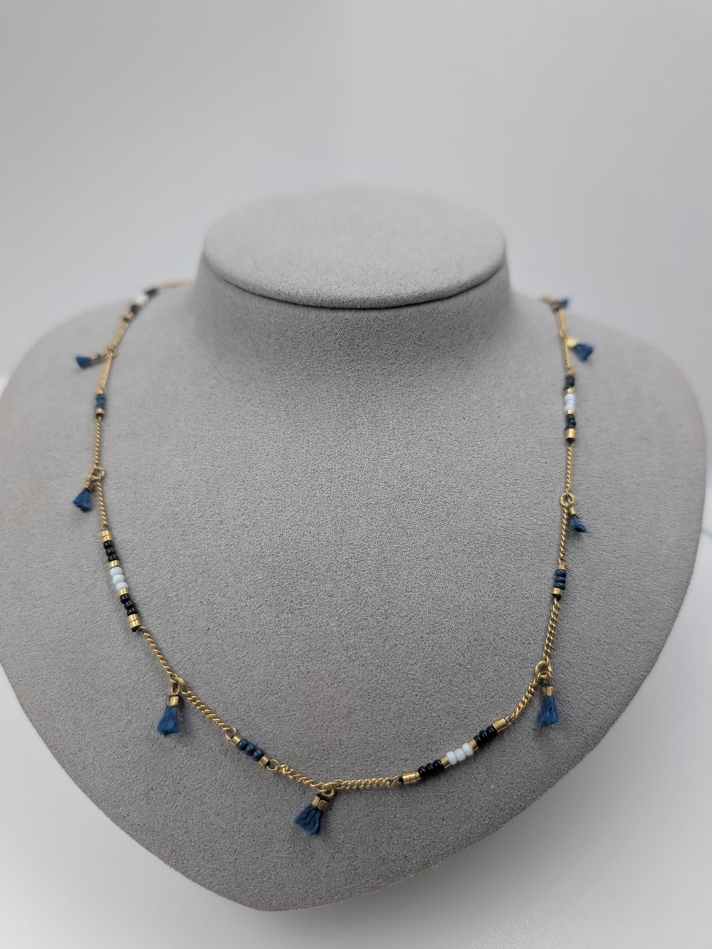Madewell Gold Blue Black White Seed Bead Tiny Tassel Choker / Necklace BB29